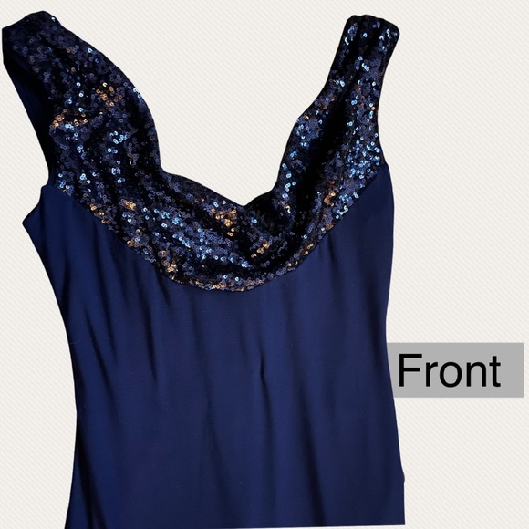 Betsy & Adam navy blue GOWN with sequins Size 6 - Picture 5 of 8